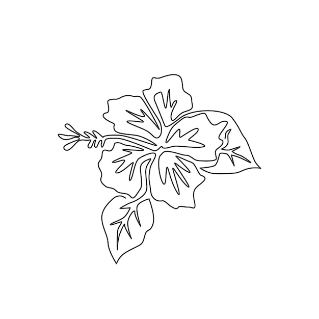 Single continuous line drawing of beauty fresh hibiscus for park logo Printable rose mallow flower