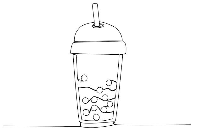 Single continuous line drawing boba drink Fast Food
