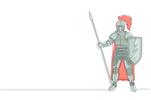 Single continuous line drawing body armor suit European medieval knight character design vector