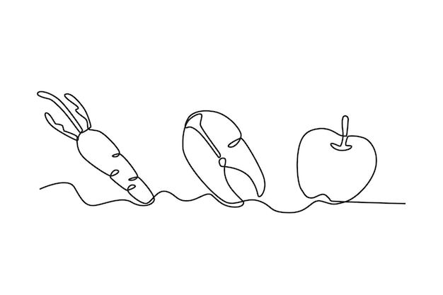 単一の連続ラインの絵 胡<unk>魚とリンゴ ダイナミックな単一のラインの絵デザイングラフィック