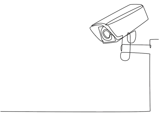 Single continuous line drawing of CCTV with a box shape installed on the side of the highway traffic
