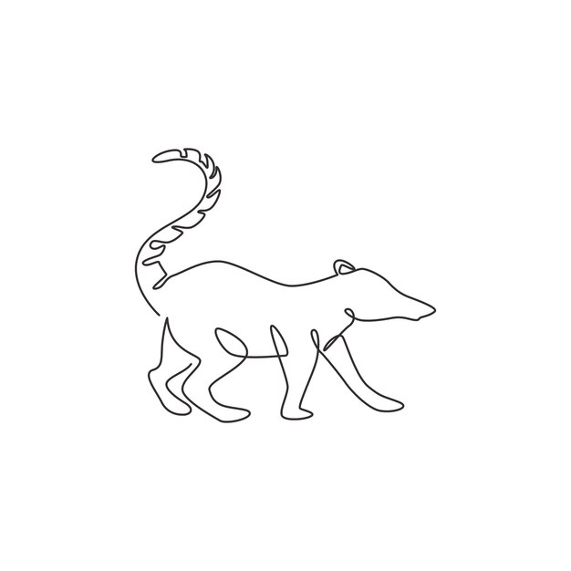 Vector single continuous line drawing of coati for company logo ring tailed mammal animal for park icon