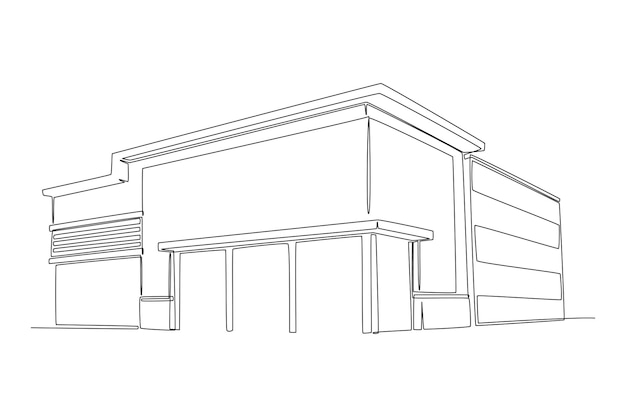 Single continuous line drawing of commercial retail small office building Home architectu building