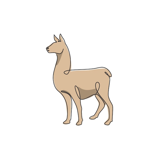 Vettore disegno a linea continua singola di alpaca carina per il logo aziendale lama di montagna per l'icona del parco