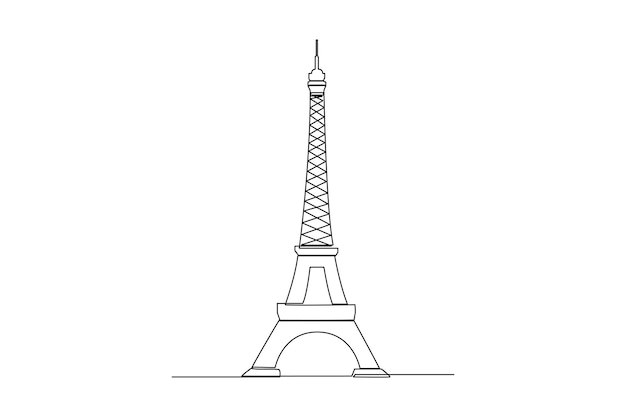 Vector single continuous line drawing eiffel tower iconic tower at paris building architecture property