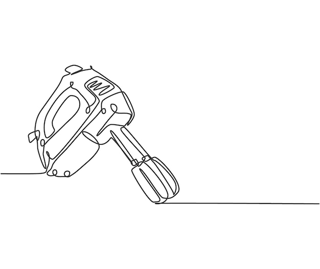 Single continuous line drawing of electric hand mixer for making cookie batter household utensil