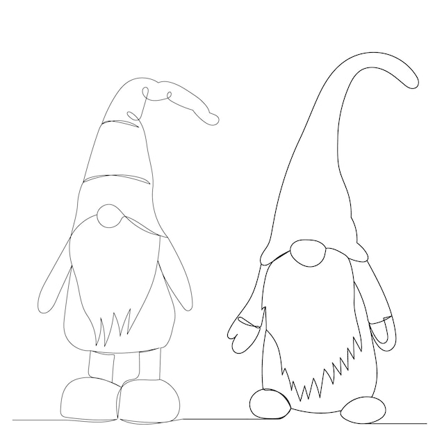 Single continuous line drawing of gnomes