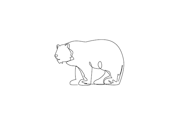 Disegno in linea continua dell'orso grizzly vettore di conservazione del parco nazionale degli animali in via di estinzione