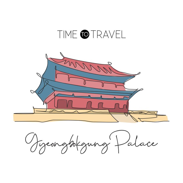 Vector single continuous line drawing gyeongbokgung palace landmark beautiful famous place in seoul korea