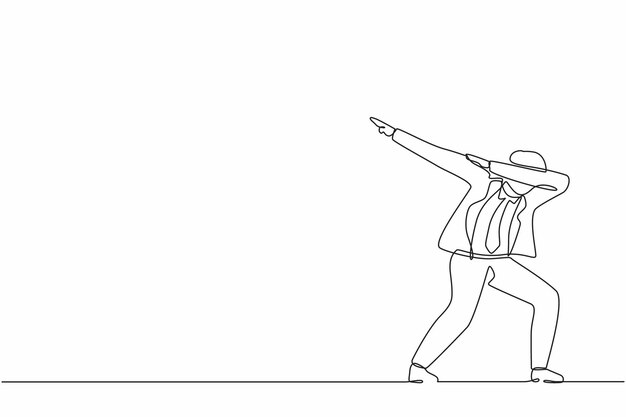 Single continuous line drawing happy businessman standing with crossing arms and look down