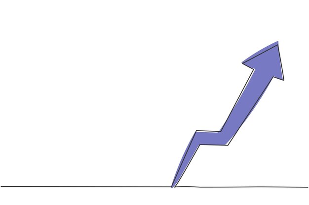 Single continuous line drawing increasing up arrow symbol business sales data growth design vector