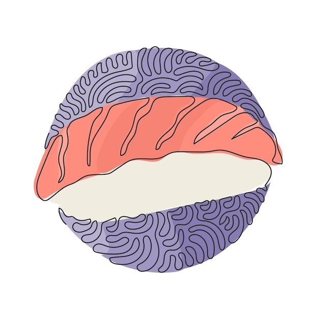 Vector single continuous line drawing japanese sushi raw tuna or maguro rice ball graphic design vector