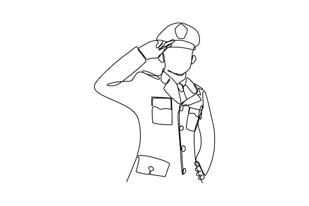 Single continuous line drawing of man officer salute when use uniform Uniform minimalist concept Simple Line vector continuous line