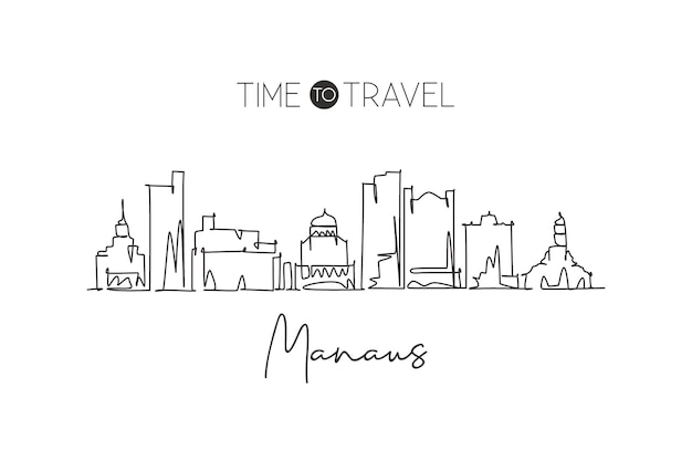 Vector single continuous line drawing of manaus skyline brazil famous city landscape home wall art decor