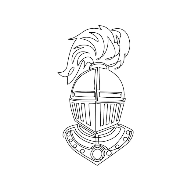 Vector single continuous line drawing medieval knight mounted in armor riding on horseback holding flag