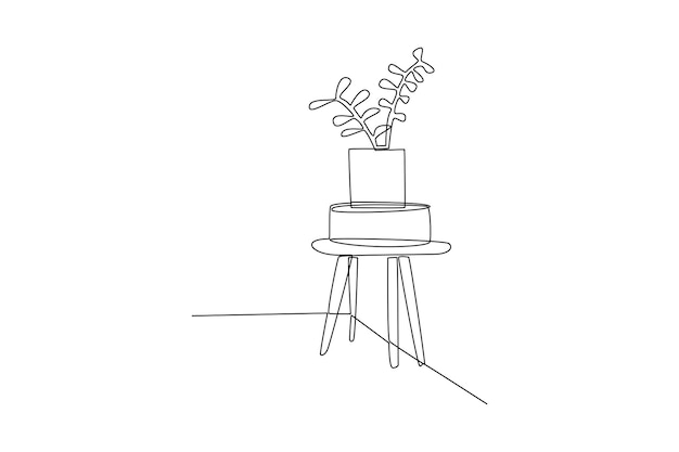 Single continuous line drawing of mini table and flower vase Luxurious interior interior decoration minimalist concept Bedroom Very cozy rooms Staycation One line design vector illustration