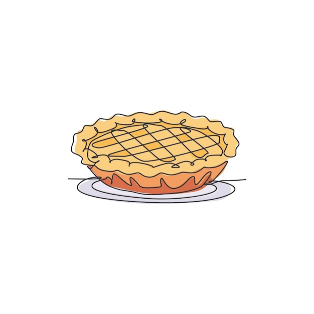 ベクトル ケーキのロゴアート用のおいしいアップルパイの単一の連続線画ペストリーケーキフードサービス