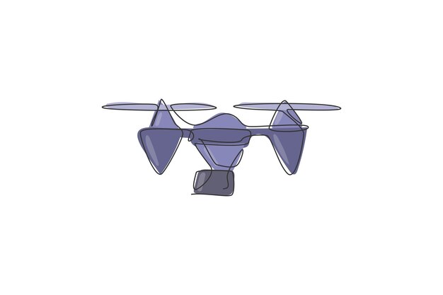 ベクトル 飛行するドローン飛行機の単一の連続線画無人飛行機航空輸送車両