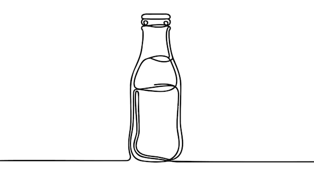 ベクトル ガラスのボトルのロゴラベルにスタイライズされたソフトドリンクの単一連続ライン描画 エンブレム飲み物店のコンセプト