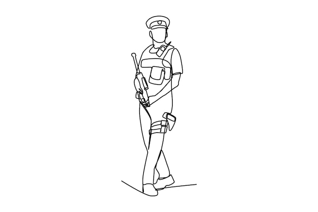 Single continuous line drawing ofguard officer use guard uniform at work Uniform minimalist concept Simple Line vector continuous line