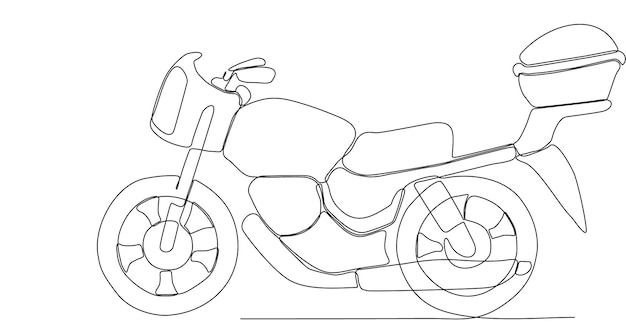 Single continuous line drawing of old classic vintage motorcycle symbol. retro motorcycle transport