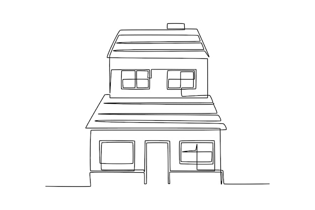 Unico disegno a linea continua vecchia casa in città architettura dell'edificio proprietà minimalismo isolato