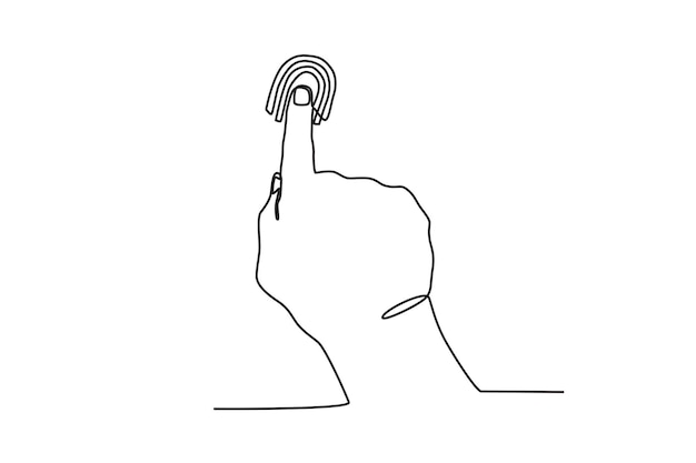 フェイス ID または Hand with のようなバイオメトリックで携帯電話を使用している人々の単一連続の線画