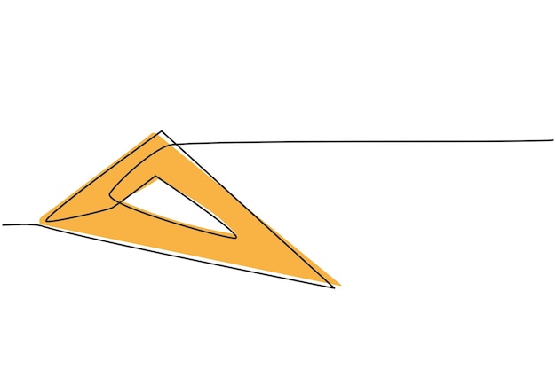 Disegno a linea continua singola di un righello triangolare in plastica strumento di misurazione per il vettore degli studenti