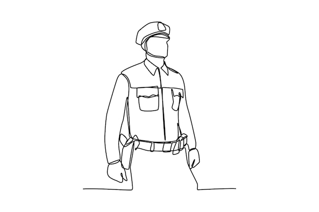 Single continuous line drawing of police ready position works Simple Line vector continuous line