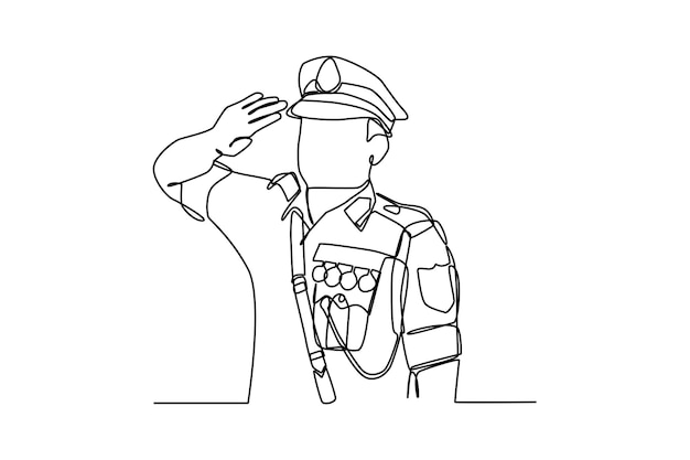 Single continuous line drawing of police salute superiors works Simple Line vector continuous line