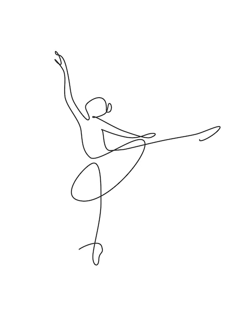 単一の連続線描画バレエ モーション ダンス スタイルのかわいいバレリーナ美容ダンサー ベクトル