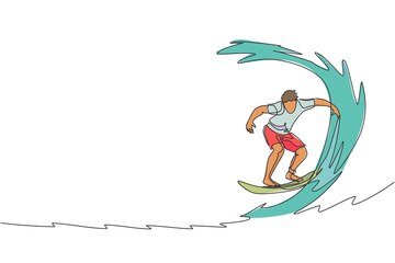 Extreme water sport linear icons set. 360 surfing maneuver