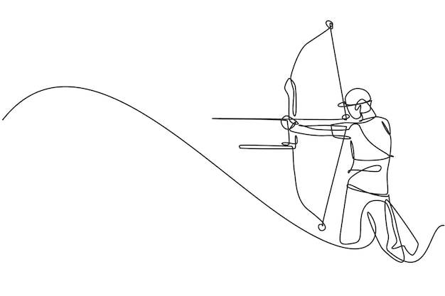 Single continuous line drawing professional archer man focus aiming archery target Archery exercise