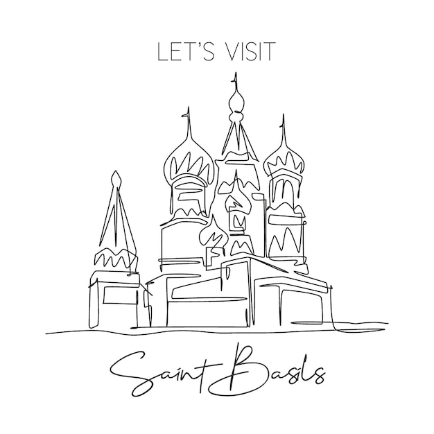 Single continuous line drawing saint basil's landmark beauty famous place in moscow russia world travel wall decor home art poster print concept modern one line draw design vector illustration