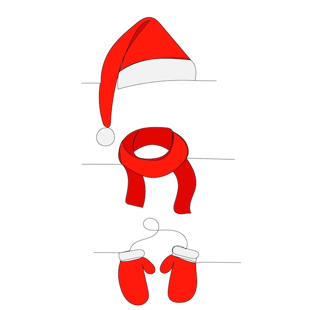 Vettore singolo disegno a linea continua del vettore del cappello di babbo natale