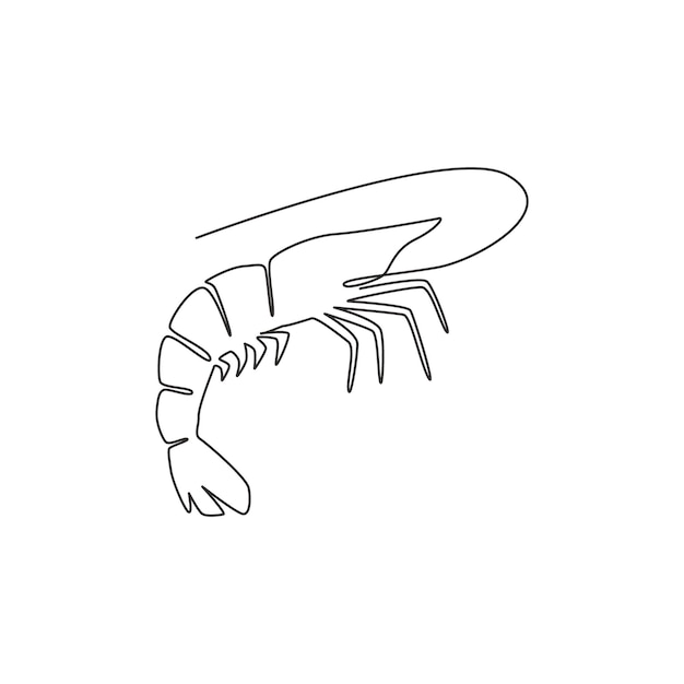 Single continuous line drawing of shrimp design vector illustration Prawn mascot for farming icon