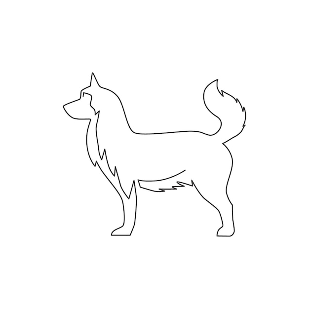 Single continuous line drawing of simple cute siberian husky puppy dog icon Pet animal logo emblem