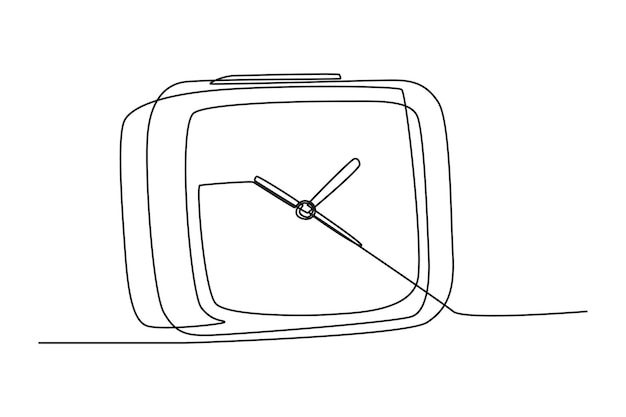 目覚まし時計付きのシンプルな四角い時計の単一の連続線画リマインダーの概念を目覚めさせるための大音量の鳴る目覚まし時計現代の単線描画デザイングラフィックベクトル図