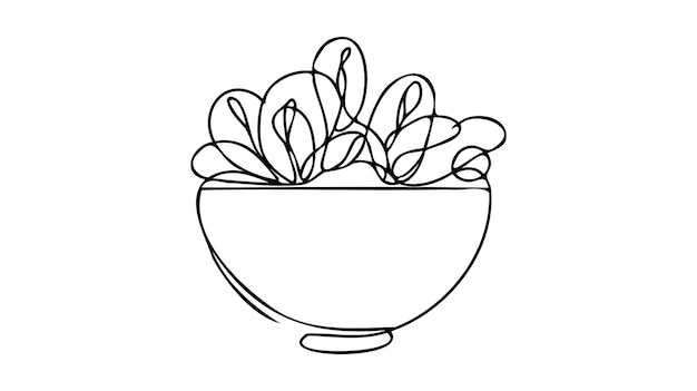 Vector single continuous line drawing of stylized vegetables salad on bowl logo label