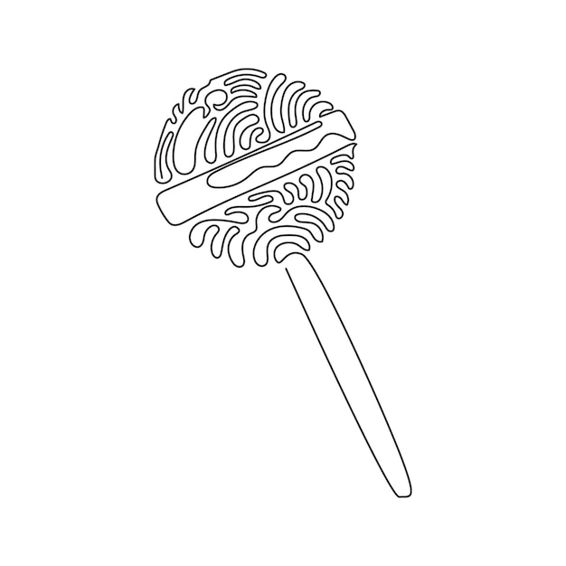 Single continuous line drawing sweet lollipops Round candy on stick Colored sugar candies dessert