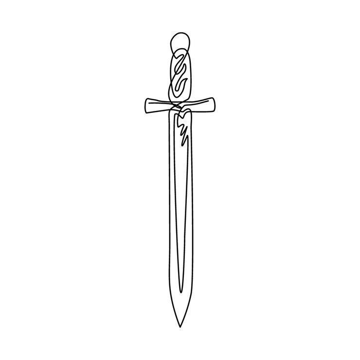 Vector single continuous line drawing sword icon metal sword european straight swords realistic sword