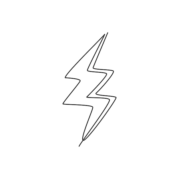 Vector single continuous line drawing thunder light bolt logo label energy power up lightening icon label