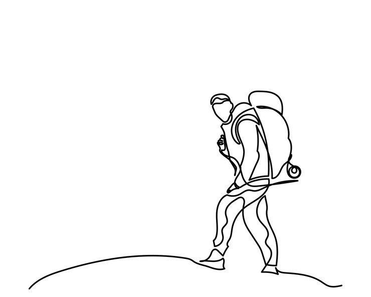 Single continuous line drawing of travelers walking Climber on a mountain top