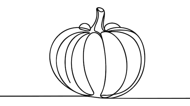 Single continuous line drawing of whole big round healthy organic pumpkin for orchard logo identity