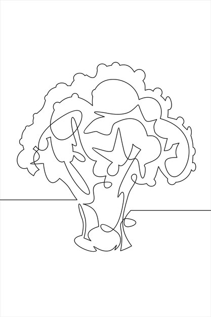 Single continuous line drawing whole healthy organic green broccoli