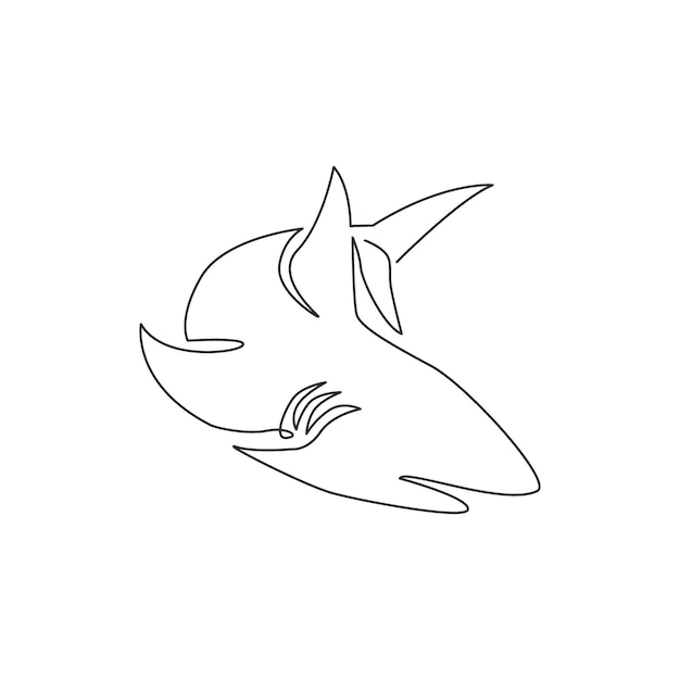 Единая непрерывная линия рисования дикой агрессивной акулы для логотипа приключений по охране природы
