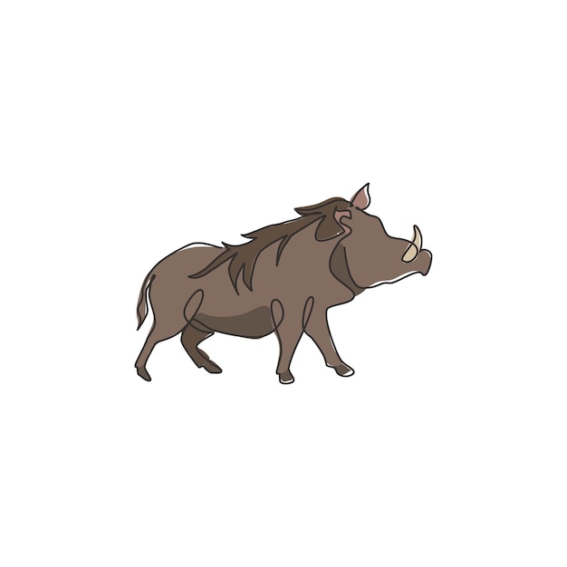 Vector single continuous line drawing of wild common warthog company logo saharan africa pig park icon