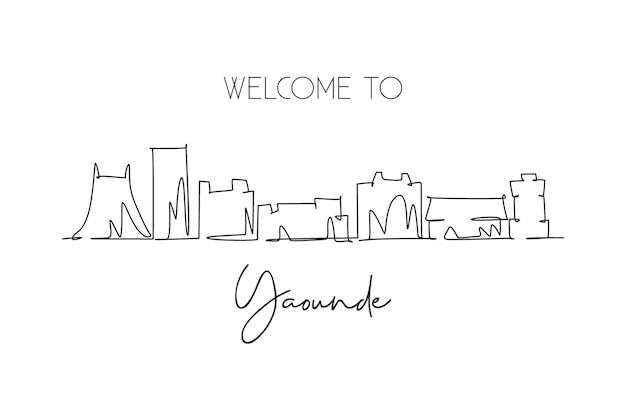 Single continuous line drawing yaounde city skyline cameroon famous city scraper and landscape art