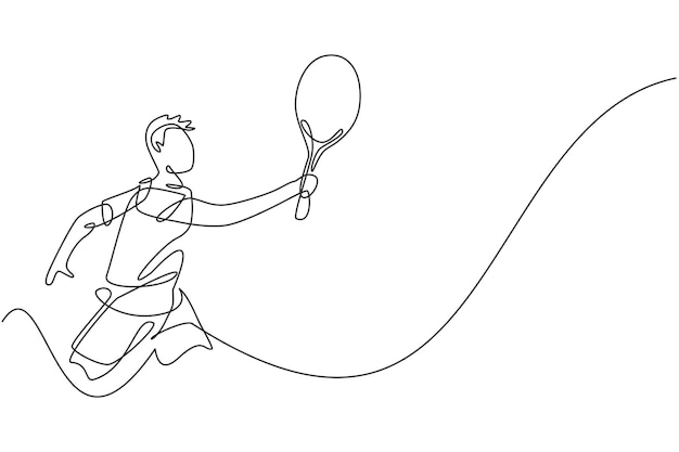 Single continuous line drawing young agile tennis player hold opponent's ball hit Sport vector art