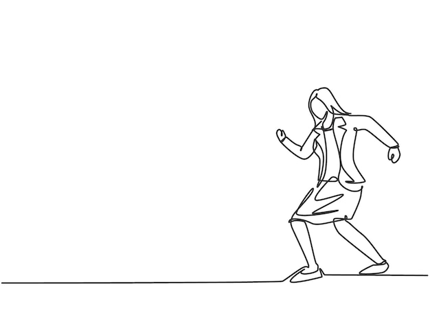 Single continuous line drawing young business woman walking on the street to go to her office vector